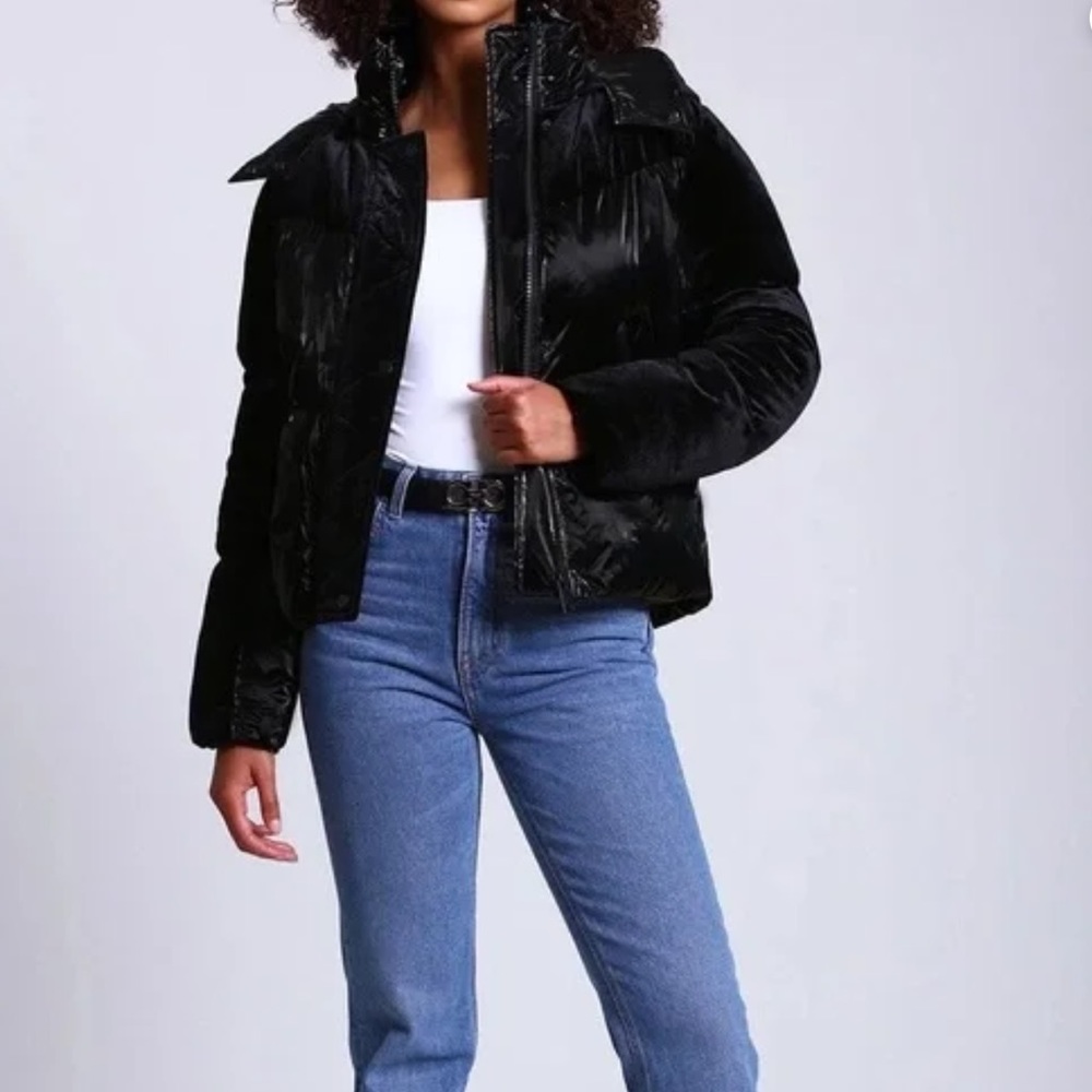 NWT 7 for All Mankind Sz. M Mixed Media Black Puffer Bomber Jacket